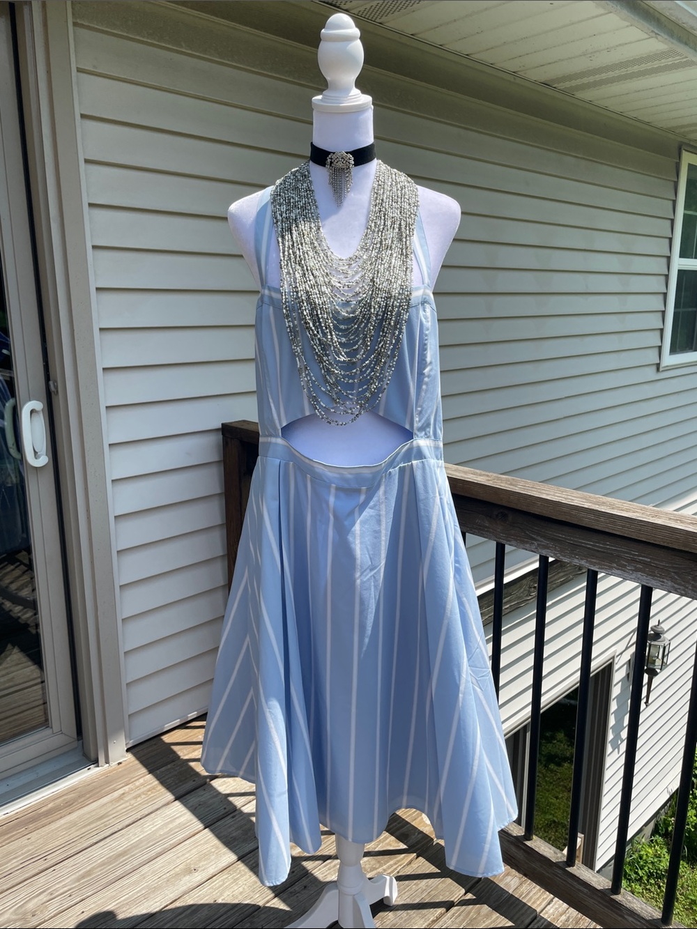 Express Light Blue and White Striped Midi Dress